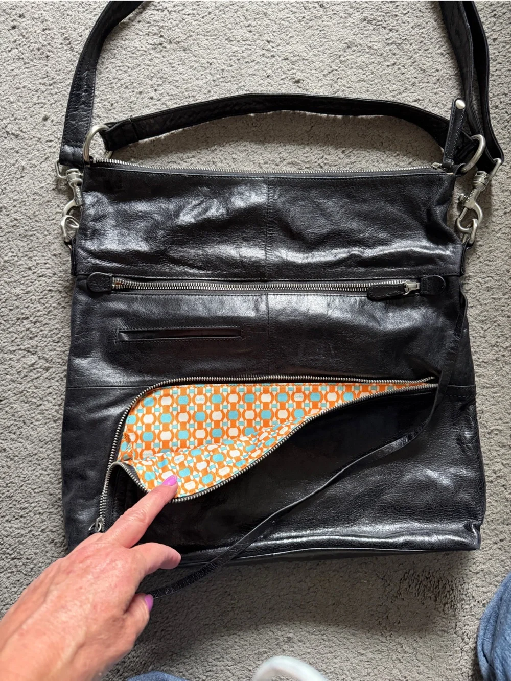 HOBO Black Leather Crossbody Bag with Silver Hardware - Picture 2 of 10